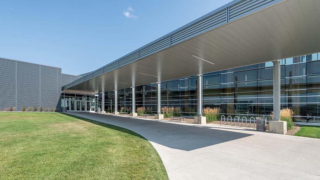 A view of the exterior of the Rough Rider Center in Watford City, ND